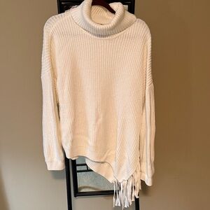 Vince Camuto Cream Turtleneck Sweater with Fringe